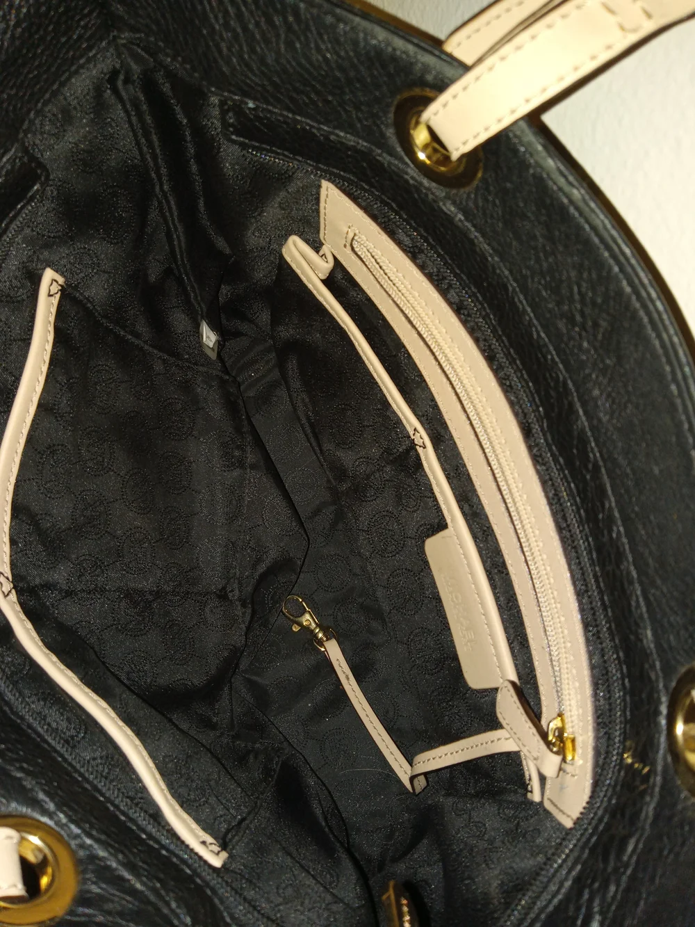 Michael Kors Black Leather Tote with Cream Straps